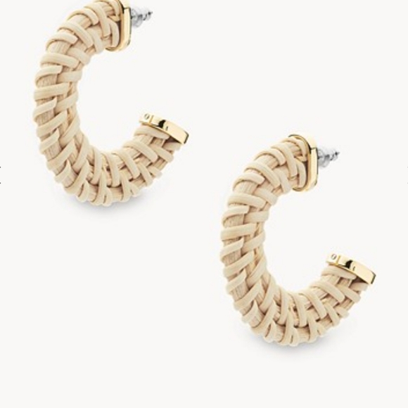 Fossil Tan Raffia Hoop Earrings - Picture 2 of 4